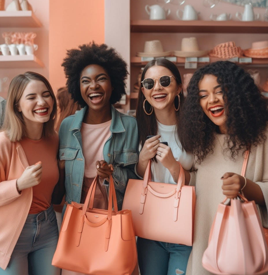 picture of ladies holding handbags and smiling
